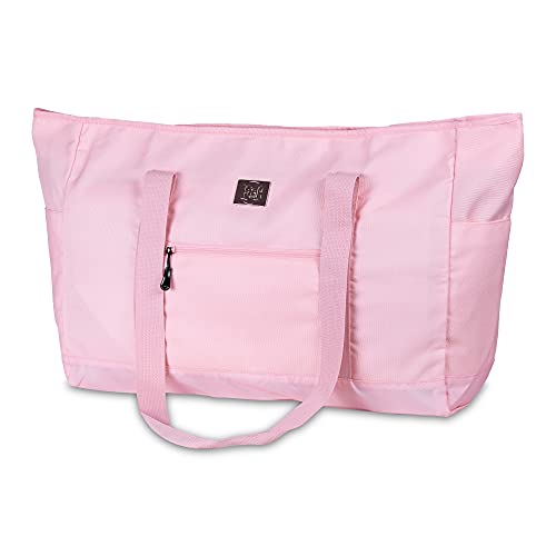 Large Canvas Tote Beach Bag - Top Zipper Closure - Waterproof Lining - XL Tote Bag With Many Pockets For Beach Gym And Travel (pink)