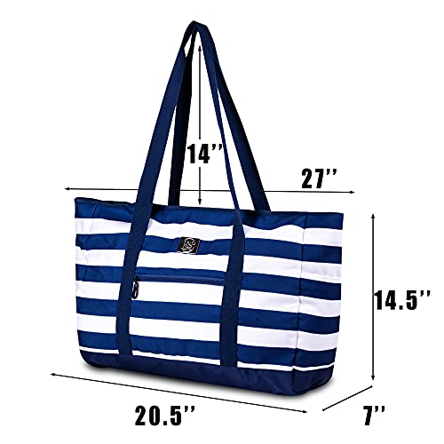 Extra Large Beach Bag With Zipper - XXL Beach Tote Bag For Women With Many Pockets (dark navy)