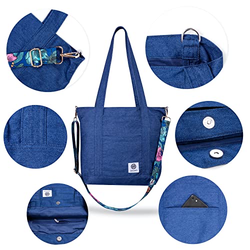 Large Denim Tote Bag For Women - Women's Crossbody Shoulder Bag - Versatile Cotton School Work Travel And Shopping Bag