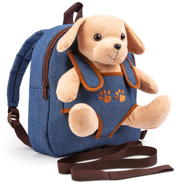 Dog Toy Toddler Backpack With Leash – Kids Stuffed Animal Toy Backpack For Boy Girl – Kids Backpacks For Boys And Girls 2-5 Years Old With Plush Toy