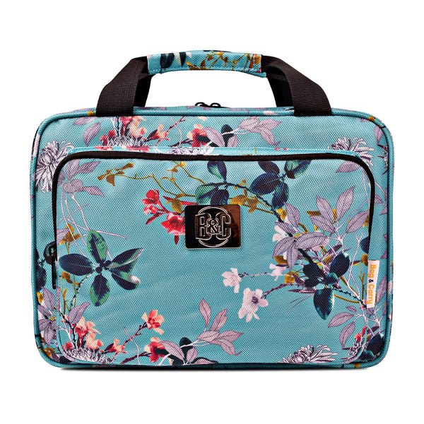 Large Hanging Travel Cosmetic Bag For Women - Versatile Toiletry And Cosmetic Makeup Organizer With Many Pockets (turquoise flowers)