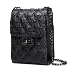Small Black Quilted Crossbody Purse Bag For Women - Vegan Leather Shoulder Bag Cell Phone Purse (black q)