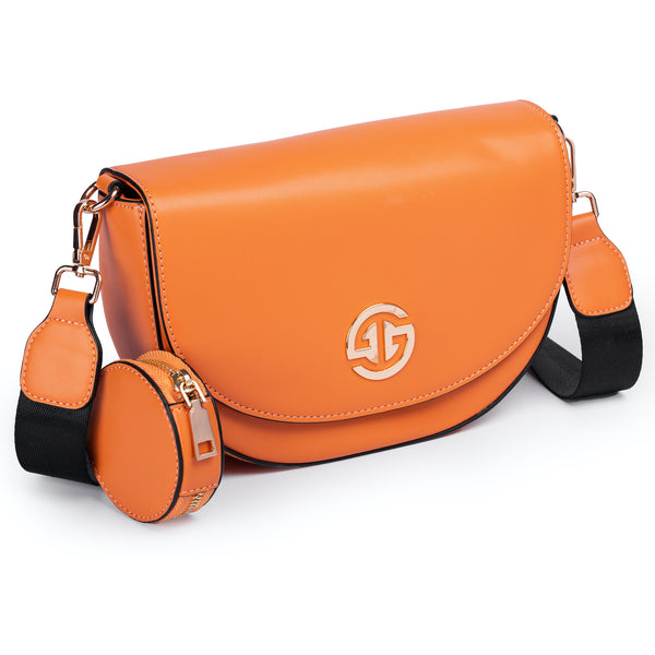 Small Crossbody Purse Bag For Women With Wide Adjustable Strap - Designer Vegan Leather Shoulder Handbag With Matching Coin Purse (orange)