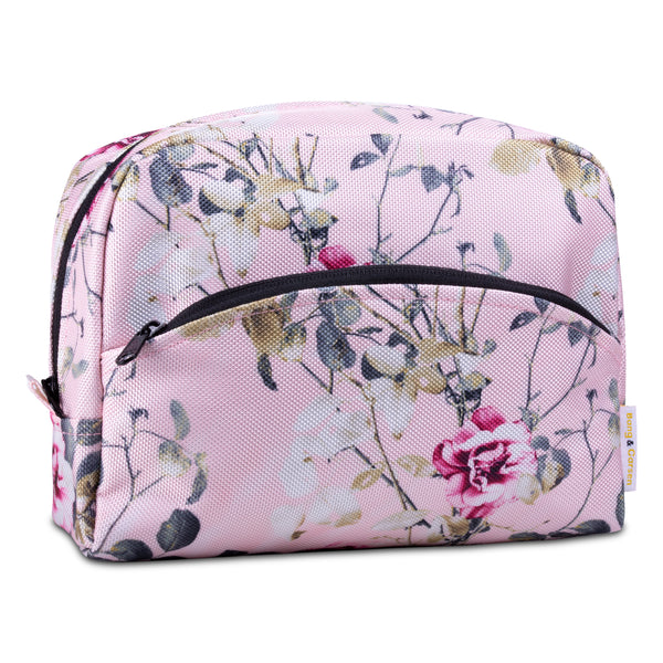 Large Makeup Bag - Waterproof Travel Cosmetic Bag - Zippered Travel Pouch (spring roses)