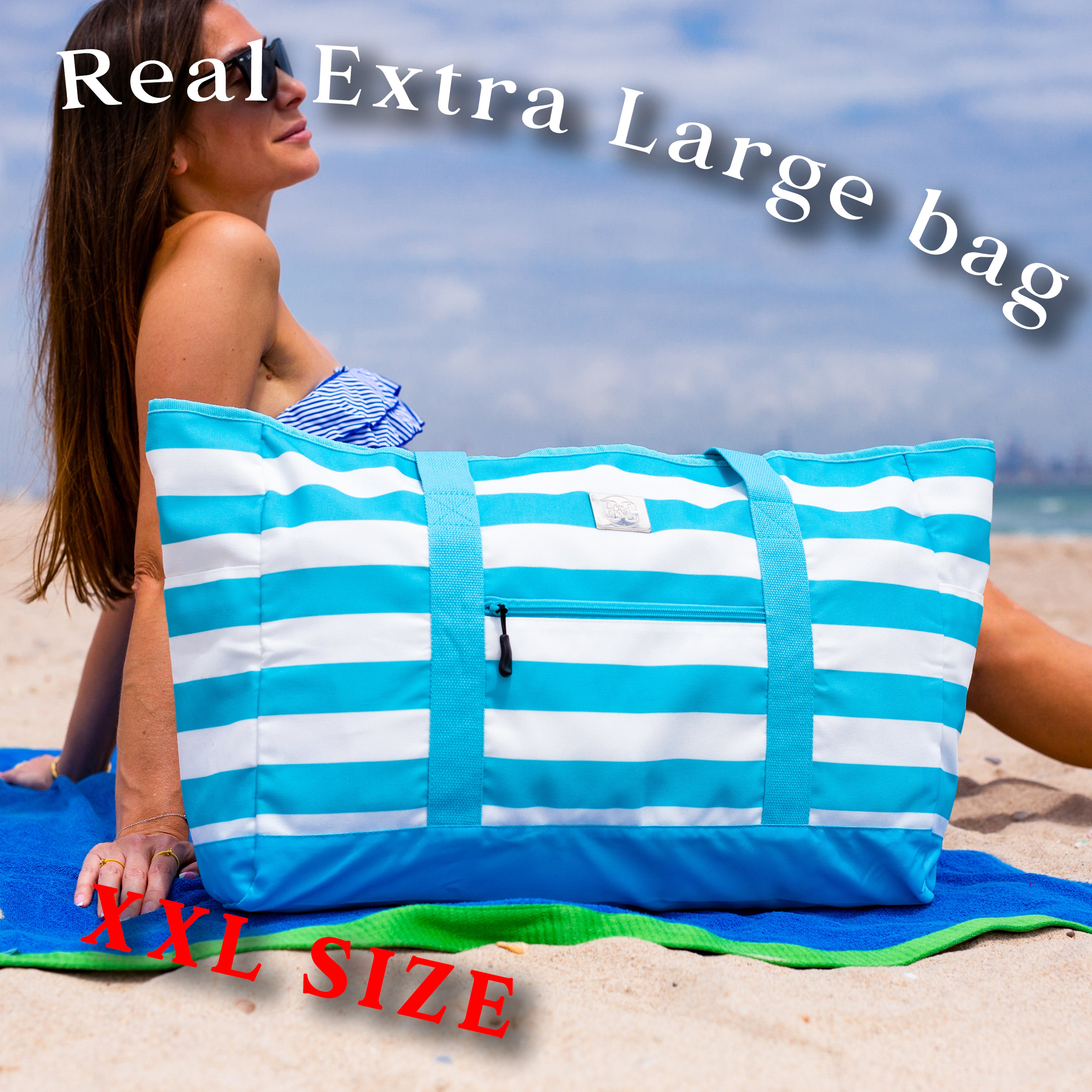 BANG&CARSEN Extra Large Beach Bag With Zipper - XXL Beach Tote Bag